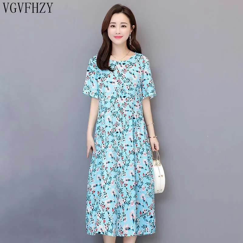 

Summer women's print Dresses New 2019 middle-aged mother Loose short-sleeved dress Plus size 6XL cotton long dress