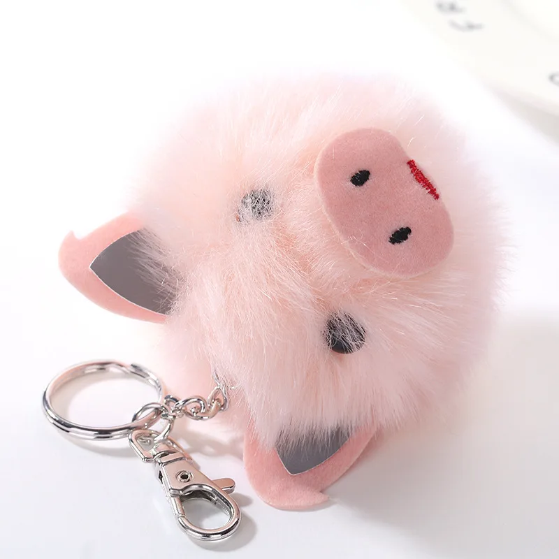 Милый брелок для ключей брелок свинья-кролик искусственный мех мяч автомобильные брелоки на сумку 8 мм Плюшевые свиньи брелки для ключей помпон брелки женские аксессуары