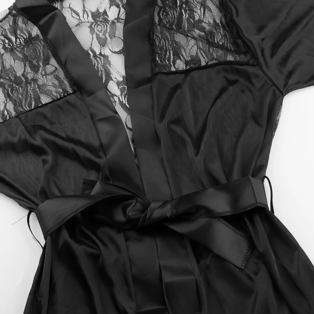 Товары ATINE для взрослых, черный кружевной халат, Экзотическая одежда, сексуальное эротичное нижнее бельё, интимная одежда для сна, сексуальное ночное платье