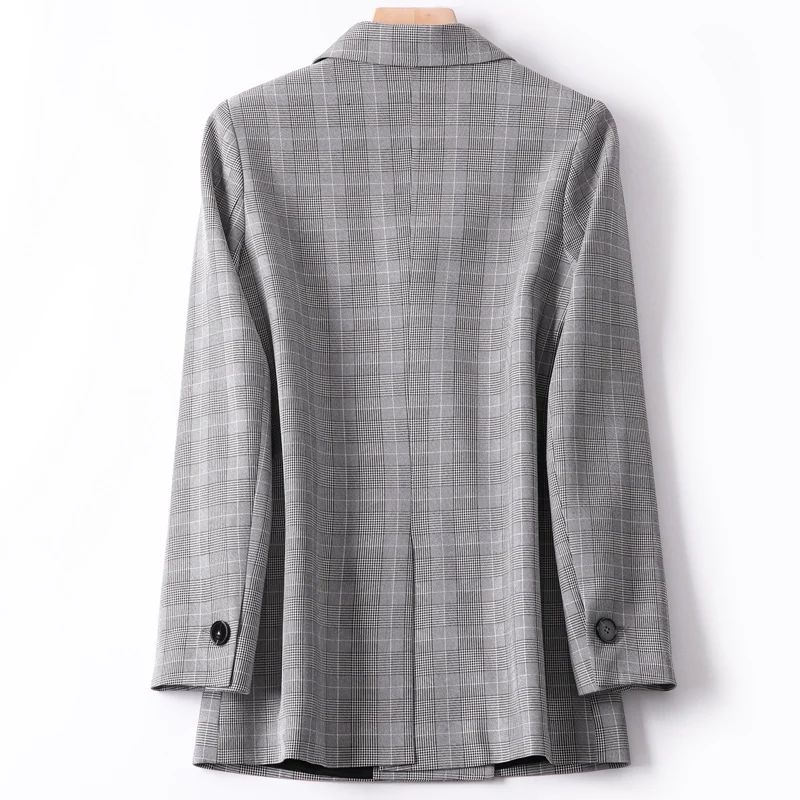 Shuchan Women's Jacket Plaid Double Breasted Blazer Feminino Double Breasted Notched England Style Jacket Women Autumn VS19B255