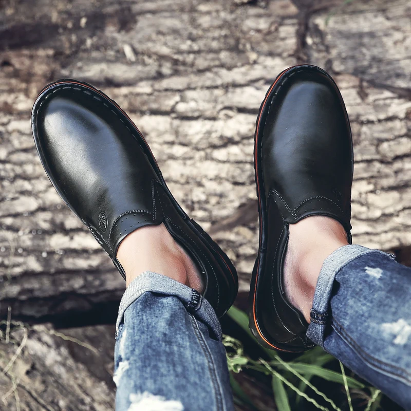 NINYOO/Осенняя мужская рабочая обувь, натуральная кожа, повседневная, износостойкая, 45, 46, без шнуровки, на платформе, на плоской подошве, лоферы, мужские размера плюс 47, 48, 49, 50