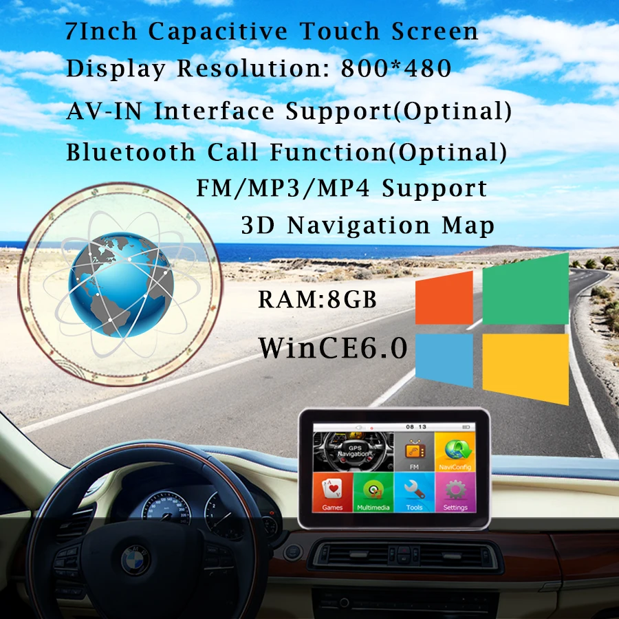 " автомобильный Грузовик gps-навигатор WINCE6.0 FM Bluetooth av-in 8 ГБ/256 Мб 800 МГц ips FHD навигатор карта Европа/Навител/США пожизненные карты