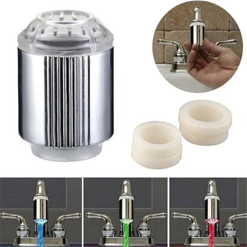 

Basin Faucets 3 Colors Glow LED Temperature Sensor Tap Changing LED Light Water Faucet Head For Shower Bath Temperature Control