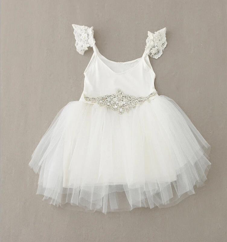 New White Baby Girl Dress 2015 Children Lace Flower Sleeveless Dresses
