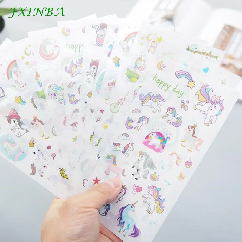 

FXINBA 6Pcs/Set PVC Unicorn Sticker Cute Anime Cartoon Stickers For DIY Scrapbooking Laptop Mobile Phone Decoration Kids Toys