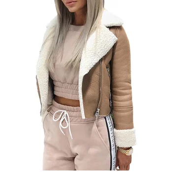 

fashion Pink Cropped Fleece Jacket Women Thick Warm Coat Autumn Winter Soft Short Jackets Female 2018 Plus Size Streetwear 3xl