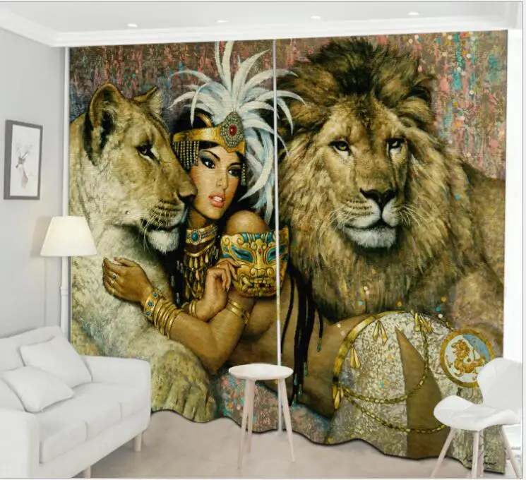 

Cortinas para el cuarto de las ventanas del 2018 3D Window Living Room Decor Women and lions Cortinas Drapes Rideaux pillowcase