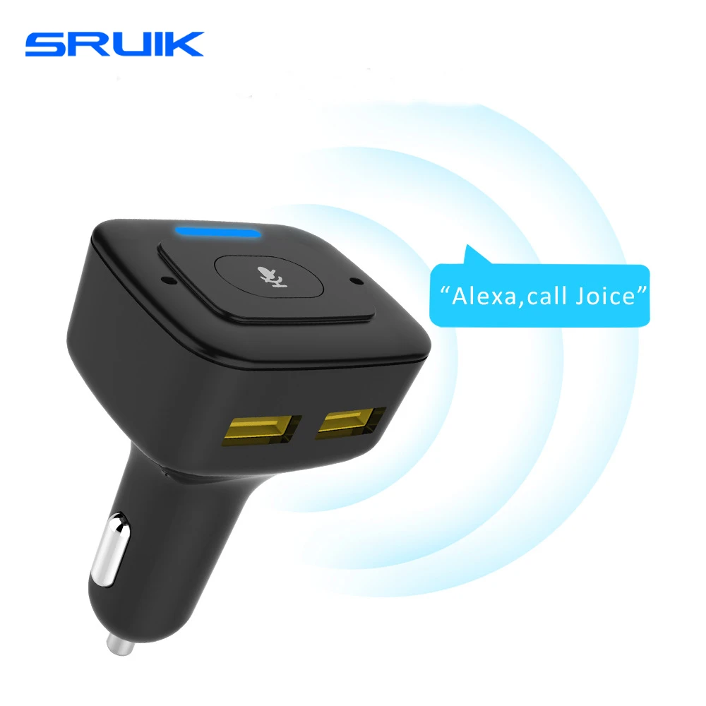 

SRUIK Alexa Bluetooth Transmitter Car 2-Port USB Car Charger for In-Car Navigation HandsFree Calling Music Streaming Smart Voice