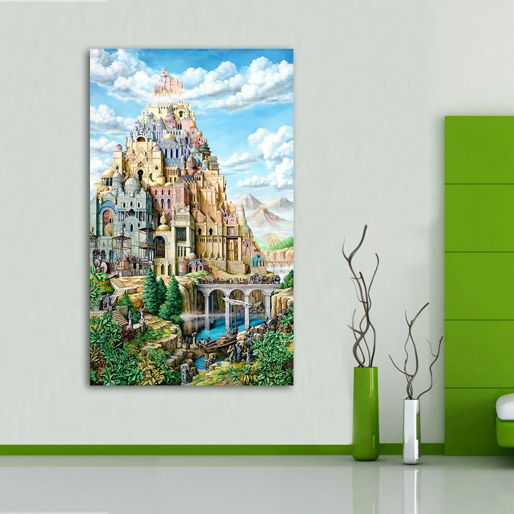 JQHYART Tower-Of-Babel картины для гостиной настенные на холсте картина маслом настенная