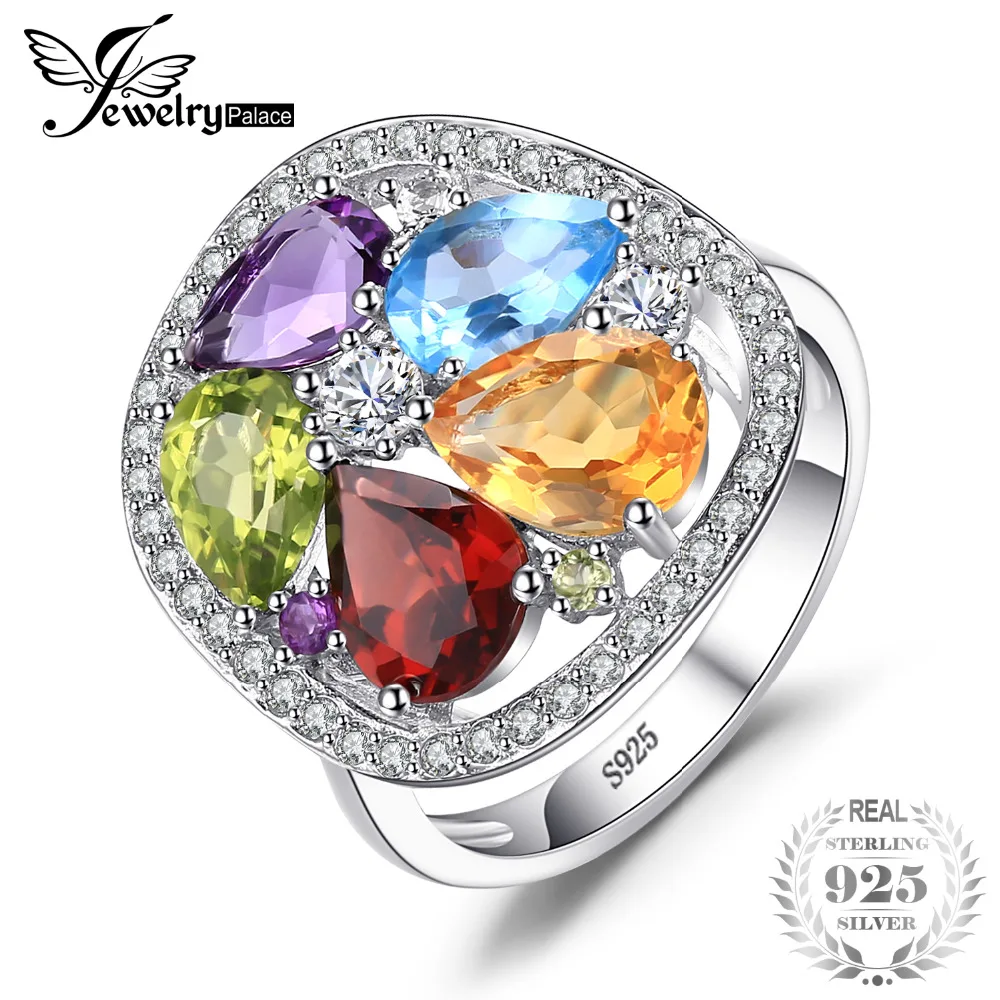 

JewelryPalace luxury 4.5ct Genuine Amethysts Garnets Peridots Blue Topazs Ring For Women Pure 925 Sterling Silver Jewelry