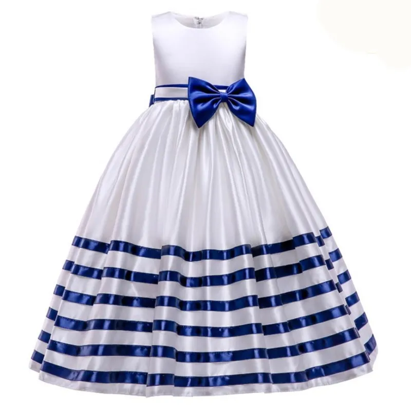 

Girls's evening dress kids striped pattern prom dress bow wedding party children's clothing teen dance children tutu clothing