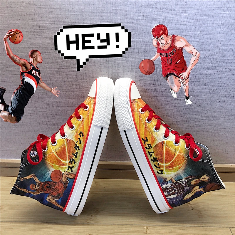 

POSTOBON Slam Dunk Cartoon Printed Men Fashion Canvas Shoes Unisex Sneakers for Couple Sakuragi High Cut Men Vulcanized Shoes