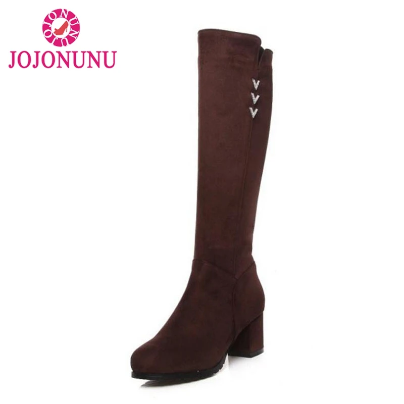 

FITWEE Women Knee High Boots Fashion Zipper Warm Fur Shoes Woman High Heels Boots Winter Round Toe Crystal Shoes Size 33-43