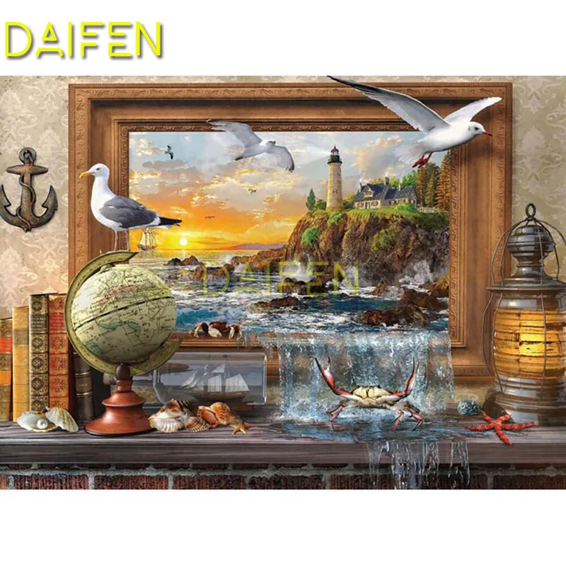 

Full Round Diamond embroidery Cross stitch Full Square Diamond painting DIY 3D Diamond mosaic lighthouse pigeon Seagull crab