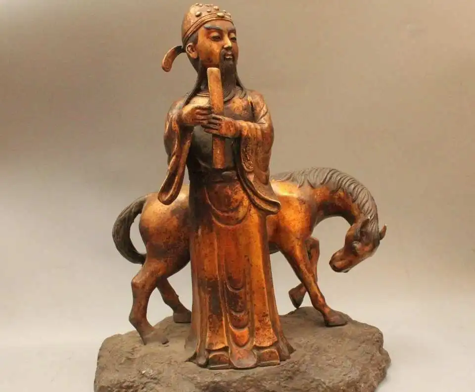 

free shipping 20"China Chinese Bronze Gild Eight Immortals Cao Guo-Jao Horse Buddha Statue