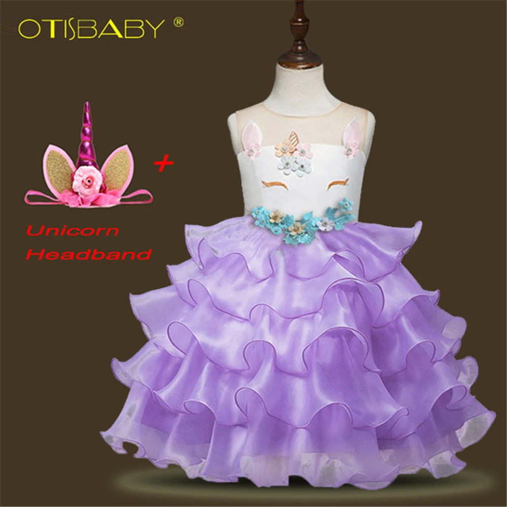 Girl Unicorn Dress Toddler Girl Flower Embroidery Dresses Children
