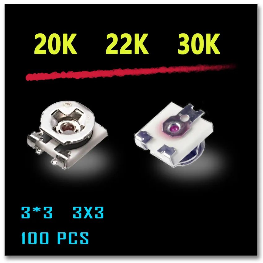 

JASNPROSMA EVM3ESX50B24 20K EVM3ESX50BE4 22K EVM3ESX50B34 30K 100PCS 3X3 3*3 SMD 20KOHM 203R 22KOHM 223R 30KOHM 303R trimmer