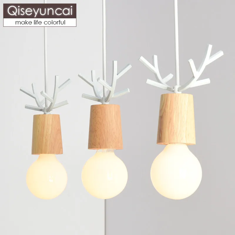 Qiseyuncai الشمال نمط بسيط الغزلان 3 رئيس مطعم الثريا الإبداعية سجل طاولة طعام مصابيح شحن مجاني