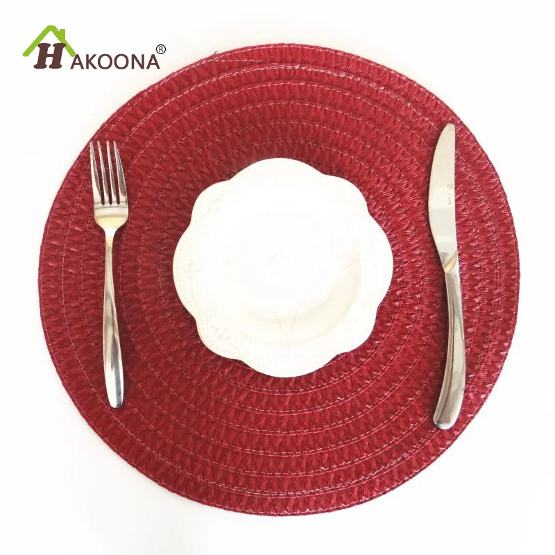 HAKOONA Round Woven Placemat 36cm*36cm Red Kitchen Table Mats Dinner 4
