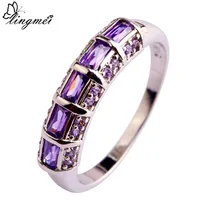 lingmei Alluring Amethyst 925 Silver Ring Purple Jewelry For Chic Women Gift Rings Size 7 8 9 10 11 12 Free Shipping Wholesale