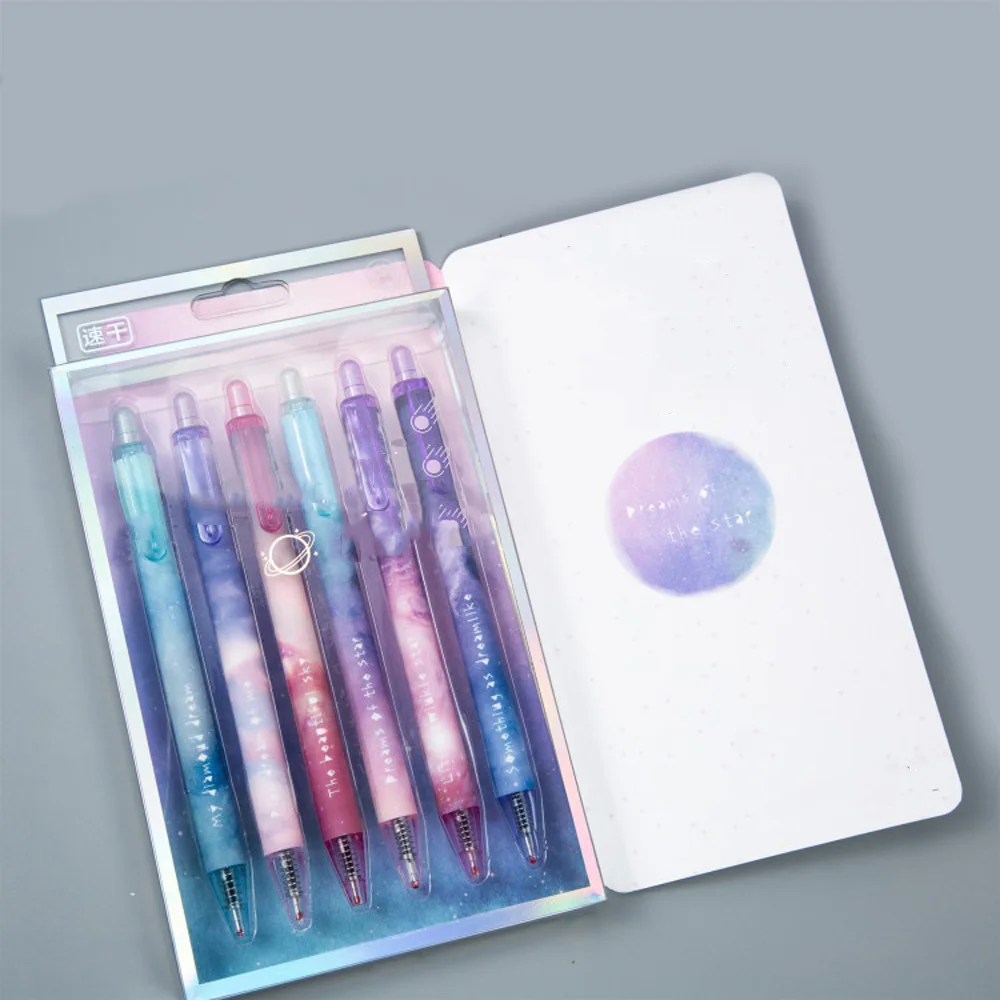 

6pcs Night Asteroid Starry sky Gel Pens 0.5mm Black Ink Signature Pens School Office Writing Supplies papelaria Gel Pen Kid Gift