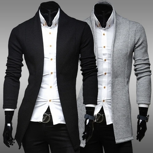 Мужской Простой Длинный мужской кардиган, тонкий v-образный вырез, повседневный модный свитер, пальто, вязаные мужские свитера, 3 цвета