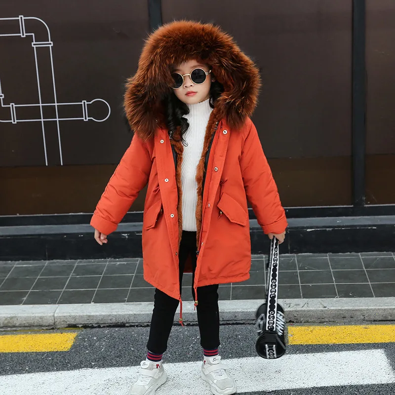Carhartt/куртка детские зимние длинные пальто с капюшоном из натурального енота