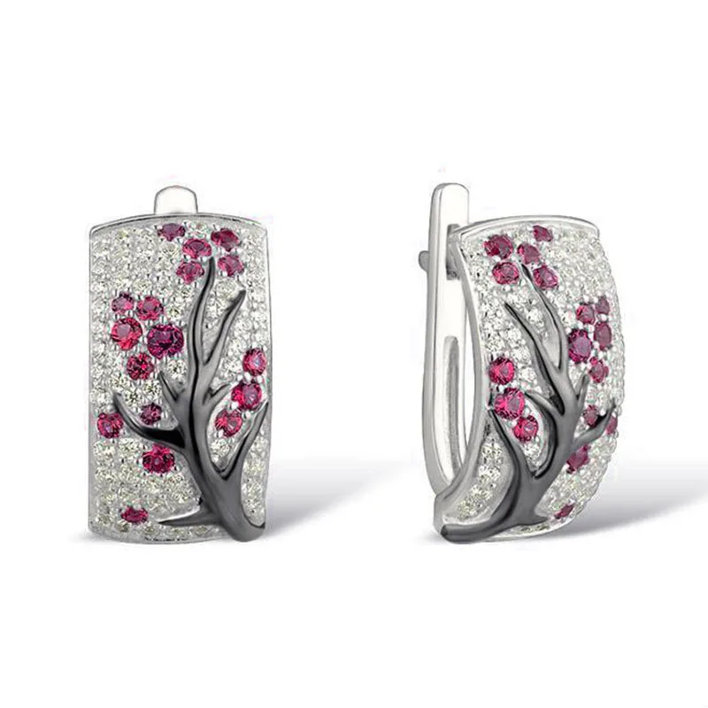 Pendientes de plata de ley 925 Sterling Silver Sakura Pink Purple Stud