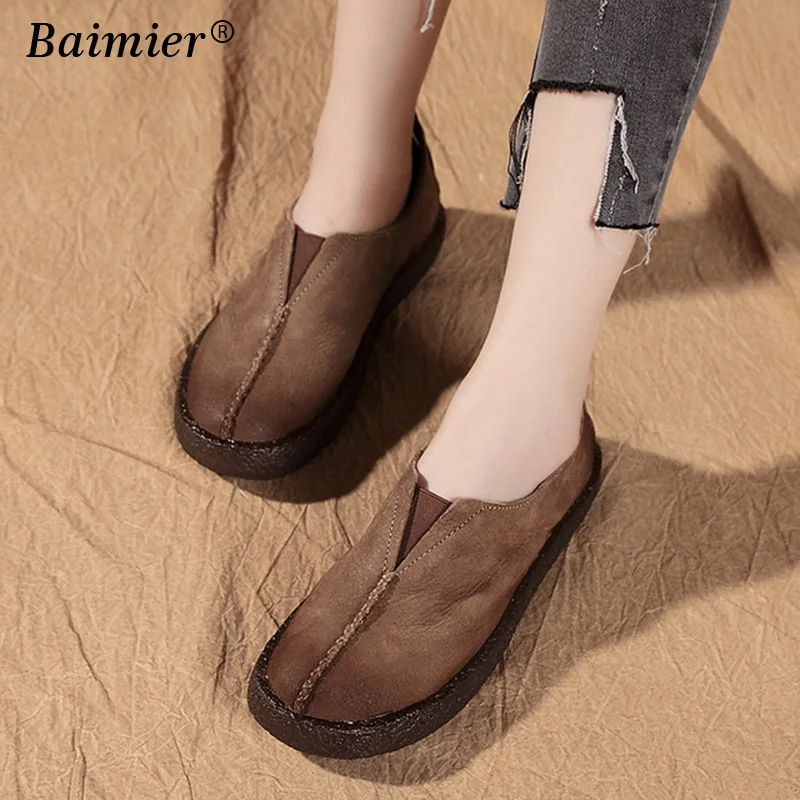 

2018 Fashion Woman Spring Autumn Flat Oxford Shoes British Style Vintage Shoes Handmade Soft Genuine Leather Casual Retro Shoes