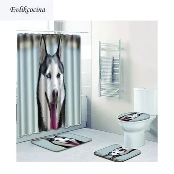 

Free Shipping 4pcs Dog Husky Banyo Paspas Bathroom Carpet U Type Toilet Bath Mats Set Non Slip Tapis Salle De Bain Alfombra Bano