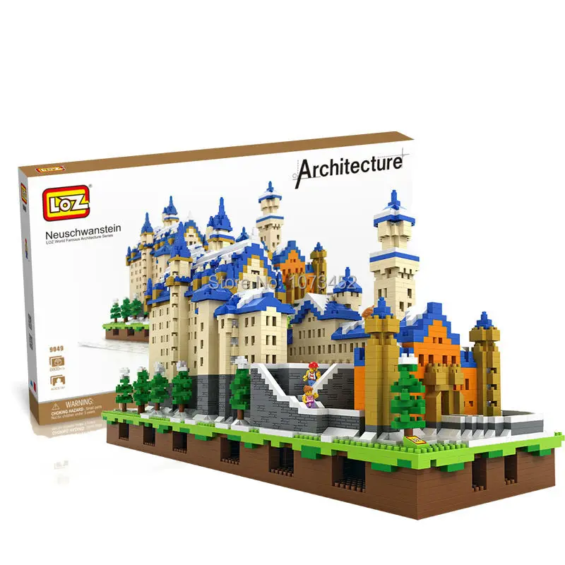 

6800pcs diamond building blocks loz World famous architecture series Neuschwanstein model with light effect and small figures