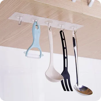 

Home Storage Organizer DIY Hook Multi-Purpose Self-adhesive Hooks PVC Hooks Kitchen Bathroom Storage Transparent Hook Tool