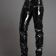 29-39! Мужская новая модная одежда тонкие яркие лакированные кожаные штаны на молнии DJ для певицы для сцены кожаные брюки