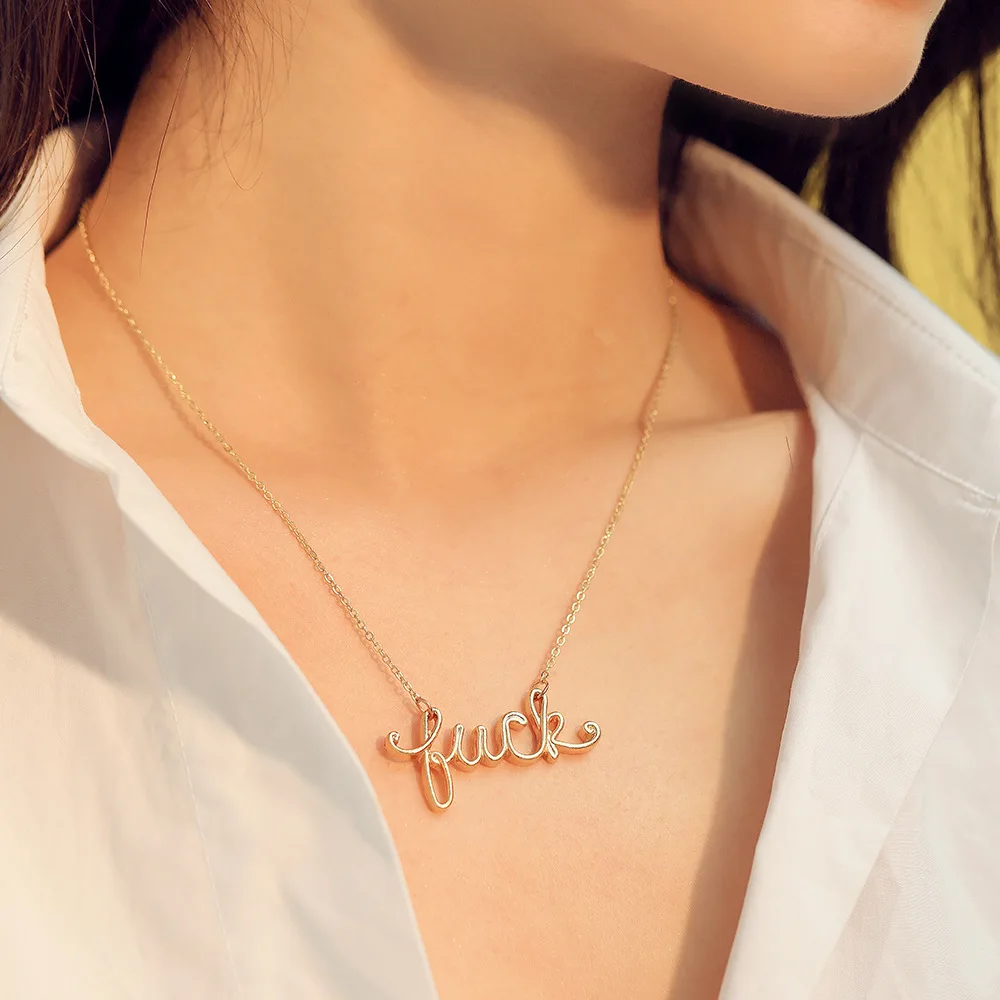 

Delicate Letter Luck Necklace Women Simple Gold Color Chain Angel Pendant Necklace For Ladies Girlfriend Best Gift Ketting