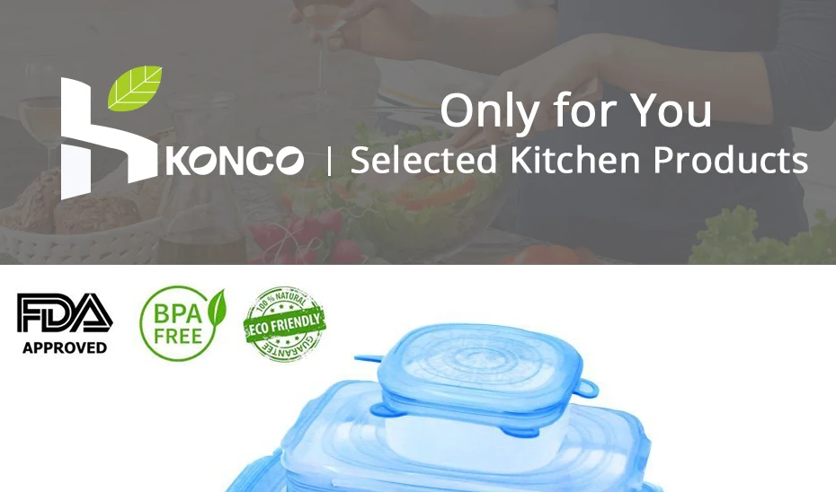 KONCO 6 шт. силиконовые эластичные крышки для кухонной посуды Универсальная крышка Силиконовая пищевая обертка миска горшок ковша Кухонные гаджеты