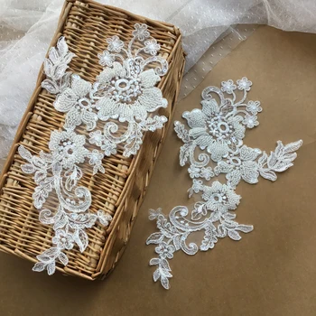 

Bridal Wedding Dress Pearl Beading Lace Motif ,Heavy Work Beading Lace Patch