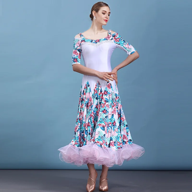 Принт Бальные платья Танцы вальса одежда современное танцевальное бальное