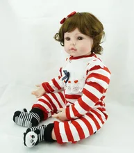 Adorable girl doll reborn 22″ silicone vinyl dolls cloth body children play house toys bebe alive boneca reborn