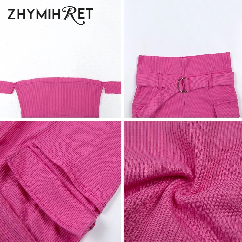 ZHYMIHRET/милый розовый топ с вырезом лодочкой и высокой талией шорты поясом Женский