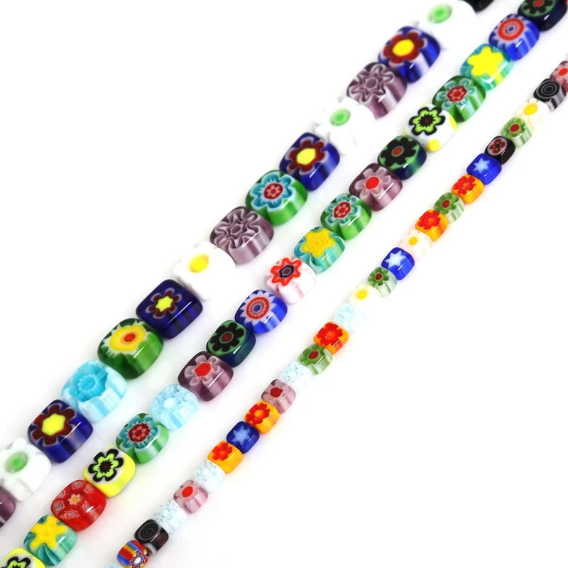 100pcs Mixed 6mm Cube Millefiori Lampwork Glass Loose Beads Lot Jewelry Making