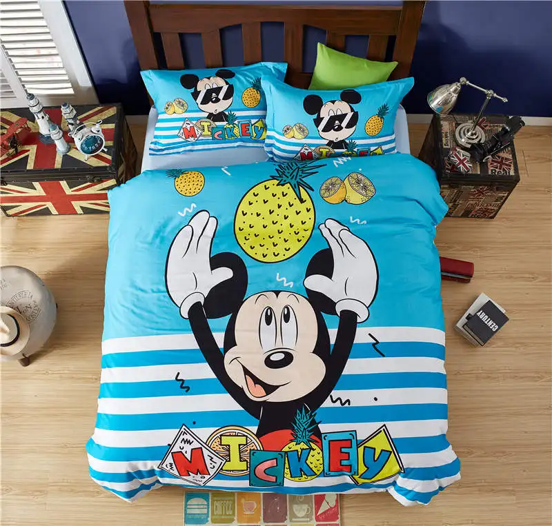 

cool cotton mickey mouse comforter set single twin full queen size duvet cover blue sanding bed linen pineapple pillow cover 40s