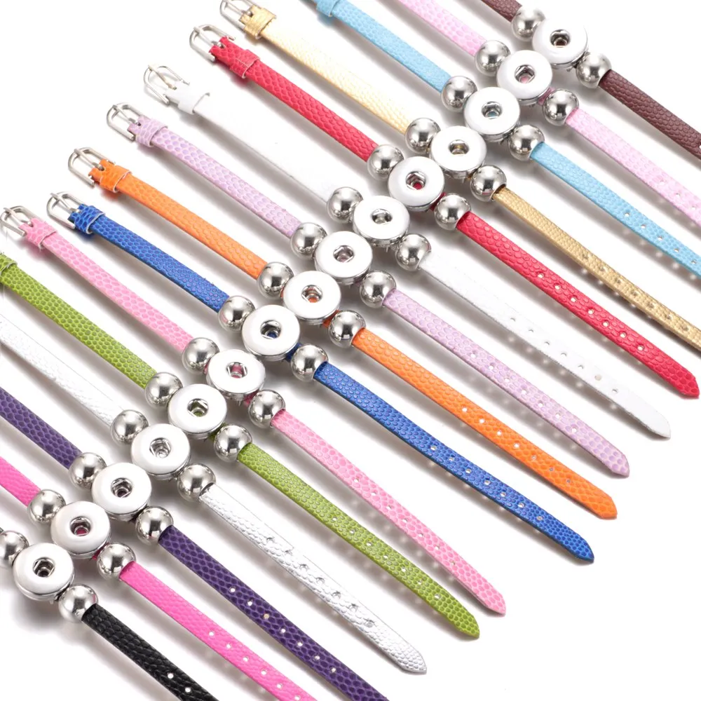 New Arrivals 15 Colors Cheaper PU Leather DIY Armband 18mm Snap Button Bracelet Jewelry SZ0281