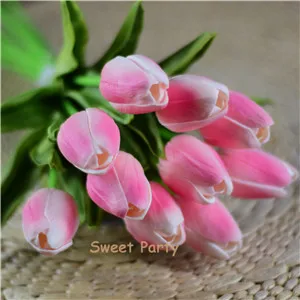 10 шт., искусственные цветы тюльпаны, настоящие на ощупь, искусственные цветы, букет тюльпанов, украшение для дома, свадебные цветы, центральные украшения - Цвет: lt pink 4