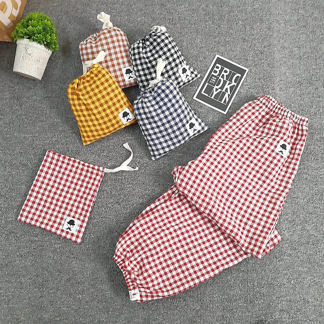 

Spring and Summer New Casual Fashion Cotton Pajama Pants Plaid Ankle-Length Pants Womens Bottoms Elastic Waist Sleep Pijama