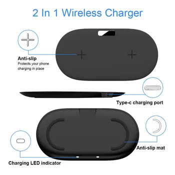 

Dual Wireless Charger Qi Fast Charging Pad With Type-C Cable For iPhone X/XSXR/8 Samsung S10/S9 OnePlus 7/7Pro
