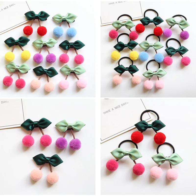 

10pcs/lot Sweet Cherry Barrette Bow Hairpins Fruit Leaf Hair Clip Kids Pom Pom Ball Hair Rope Hair Accessories for Girl Headwear