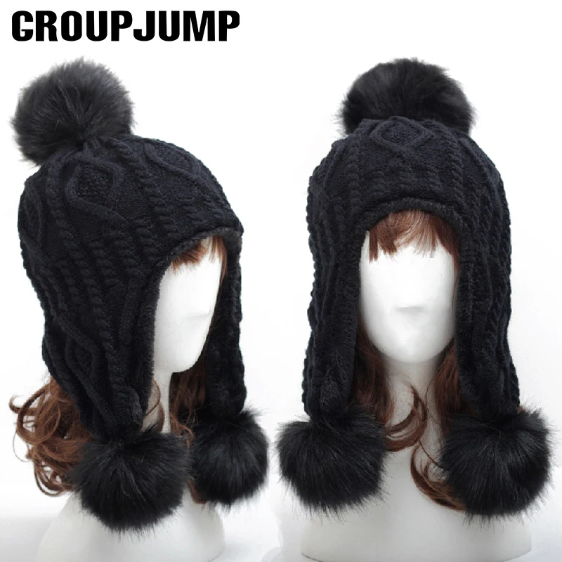 GROUPJUMP, Skullies Beanies, Pom Poms, зимняя шапка, популярная вязаная шапка, толстые теплые шапочки, шапки для укладки волос, Touca Gorro