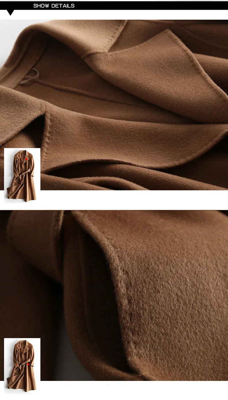AYUNSUE Европейское шерстяное пальто женское длинное зимнее пальто женское с поясом двухстороннее кашемировое пальто Женская Весенняя куртка 15D1131