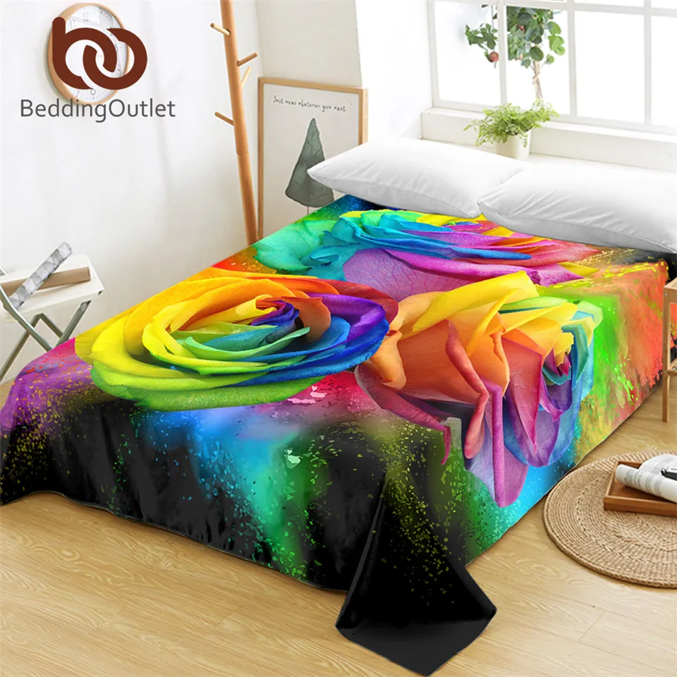 BeddingOutlet Colorful Roses Bed Sheets for Woman 3D Printed Flat Sheet Floral Bed Linen Watercolor