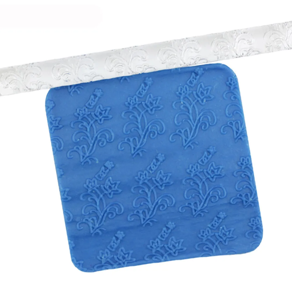 

Texture Embossed Acrylic Rolling Pin Handmade Craft Flower Pattern Cake Cookie Tool Decoration